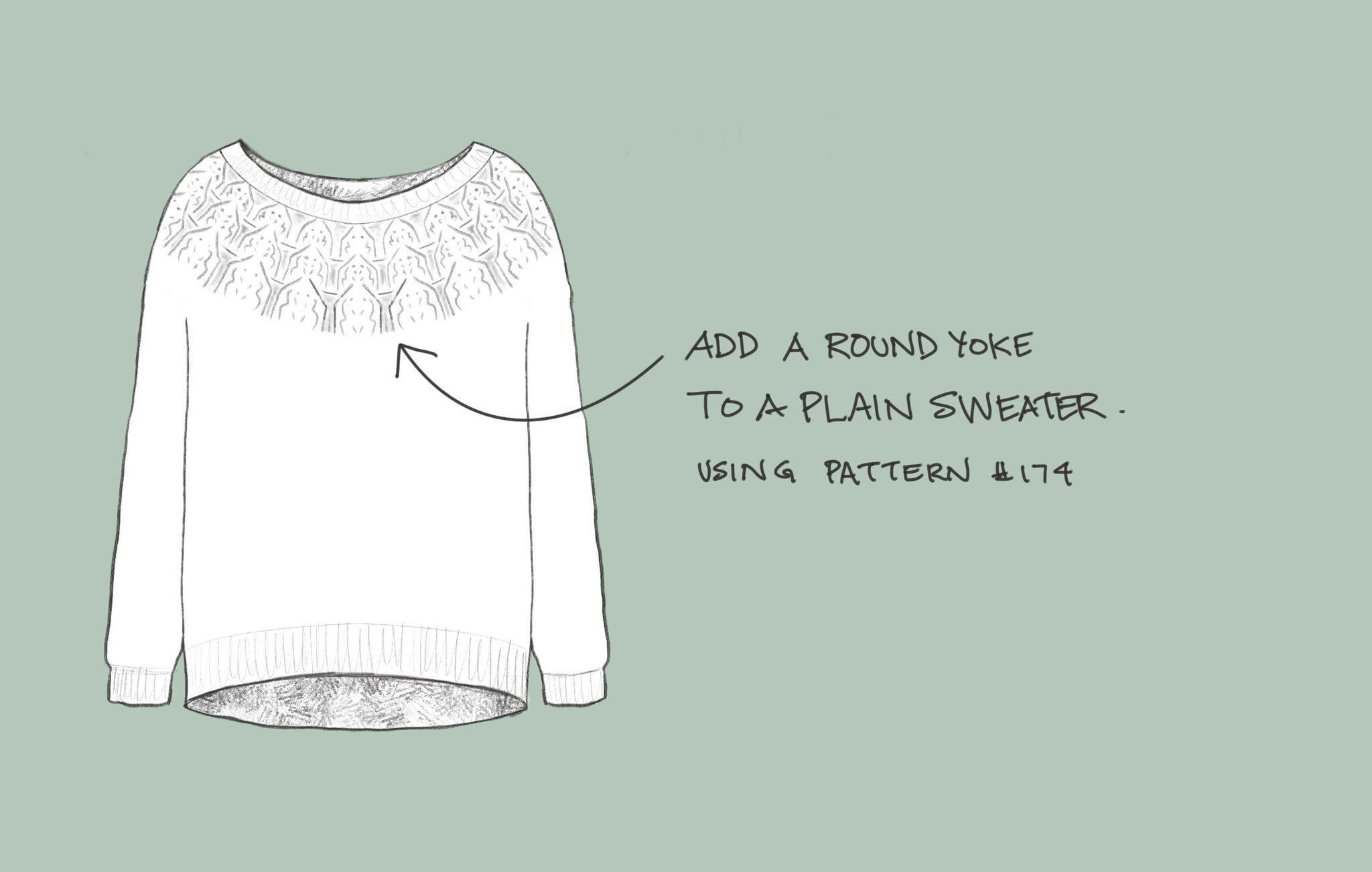 Sketch of a sweater with a round yoke